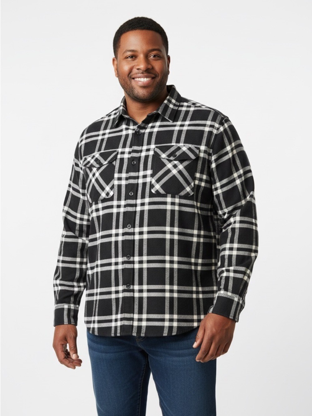 Steve's Jeans Plaid Flannel Shirt 2X Black White Check Gorpcore Grunge Workwear